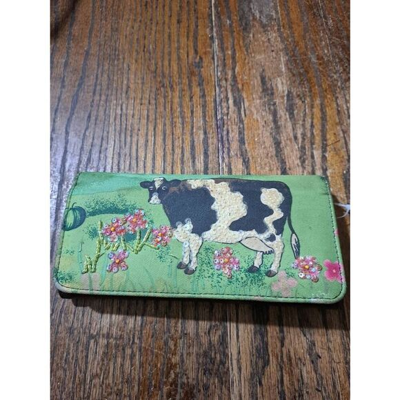 Embellished Cow Purse and Wallet with Checkbook Cover Handbag - Picture 8 of 12